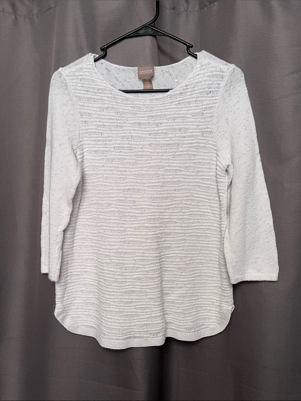 Chico's Ivory Textured Boatneck Long Sleeve Top